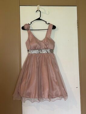Windsor Dusty Rose Tulle Party Dress with Sequin Waistband